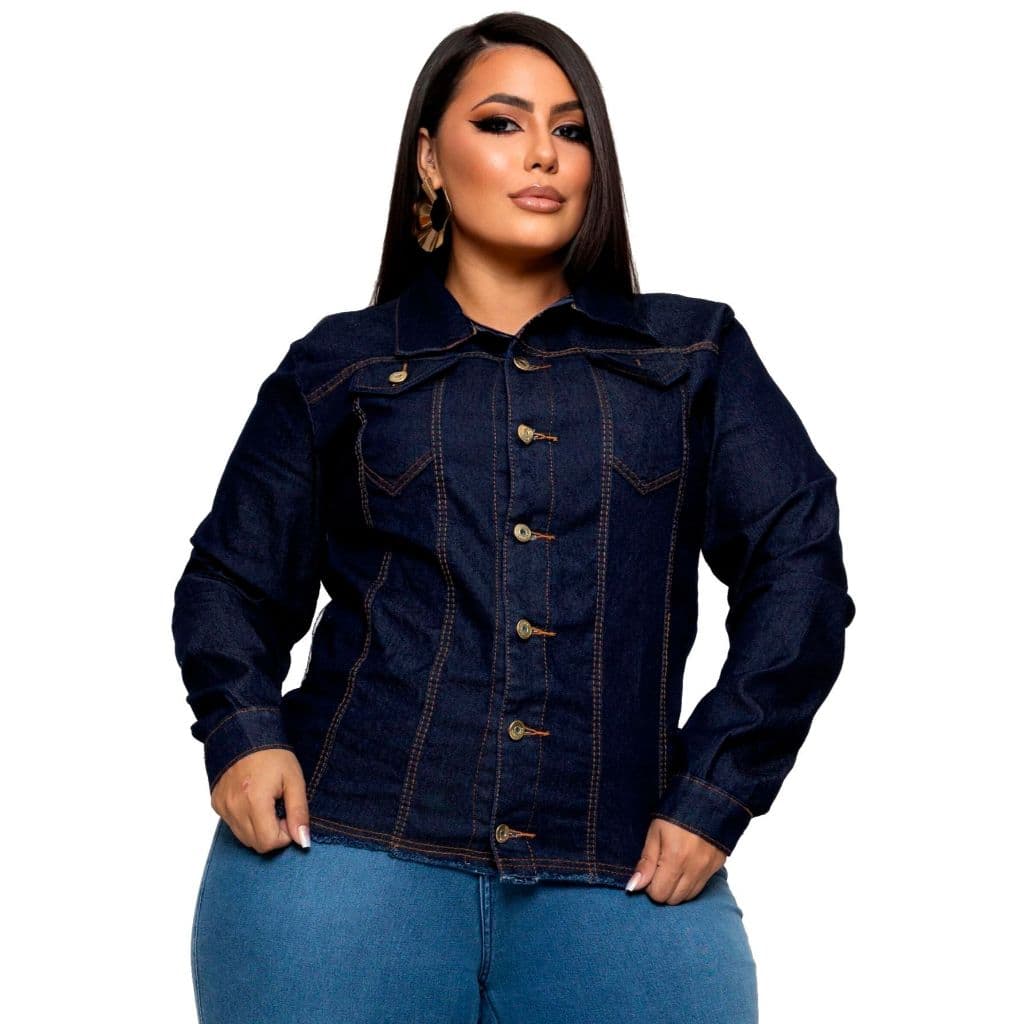 Jaqueta Plus Size Jeans Feminina Blusão com Lycra