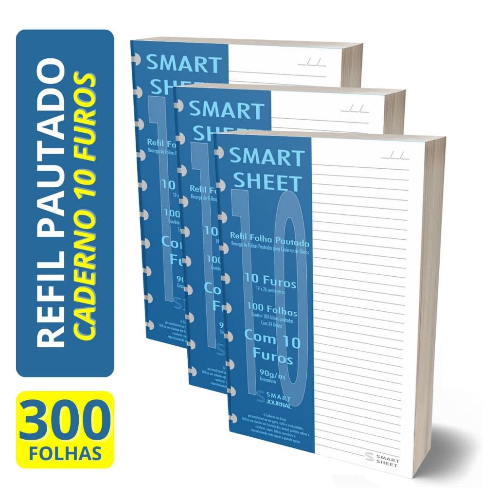 Refil Caderno de Discos 90g 300 Folhas Pautado 10 Furos