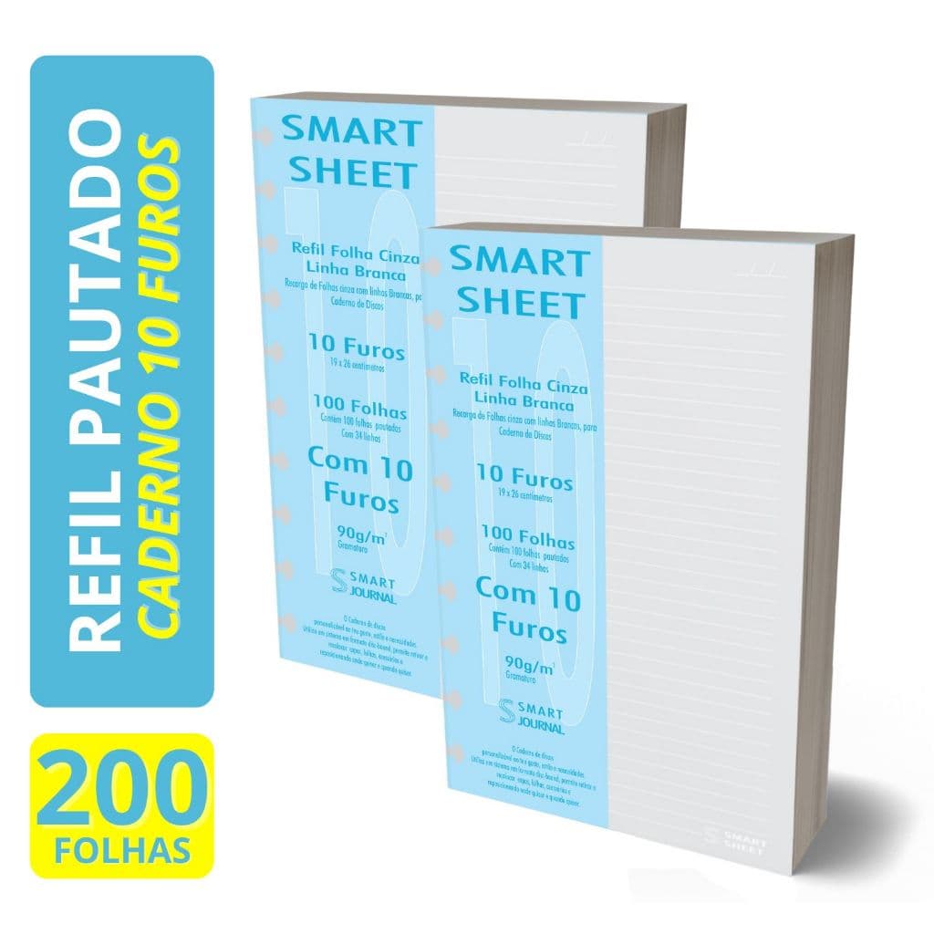 Refil Caderno de Discos 90g 200 Folhas Pauta Branca 10 Furos