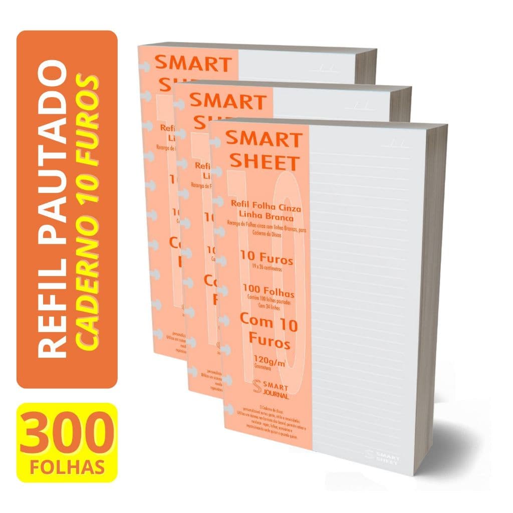 Refil Caderno de Discos 120g 300 Folhas Pauta Branca 10 Furos