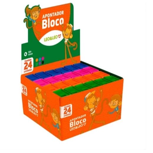 Apontador Lápis Escolar Bloco 6 Cm Depósito Leo&leo 24 Unid.