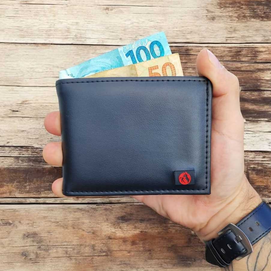 Carteira Masculina de couro com logo emborrachado