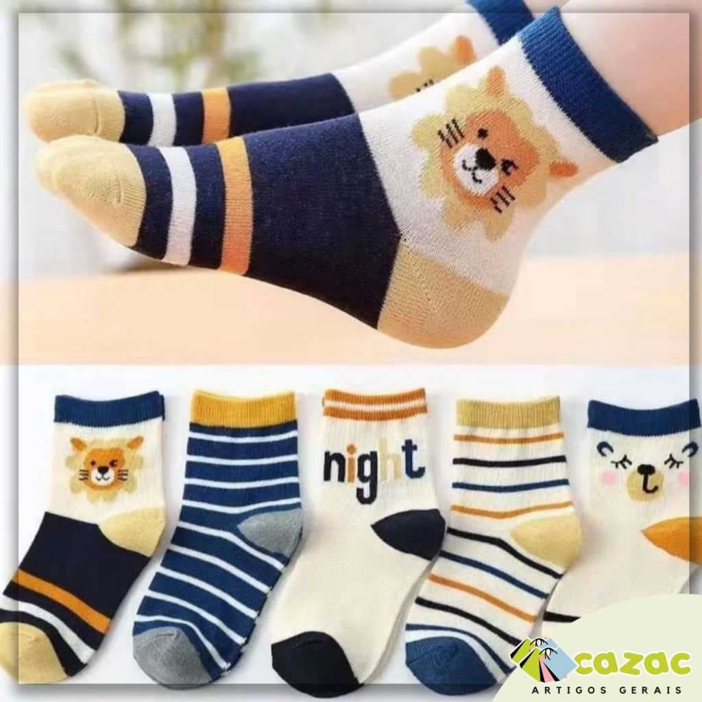 Kit 3 6 12 Pares Meias Infantil Menino Estampada 90% algodão 0-10 ANOS Com ou Sem Antiderrapante