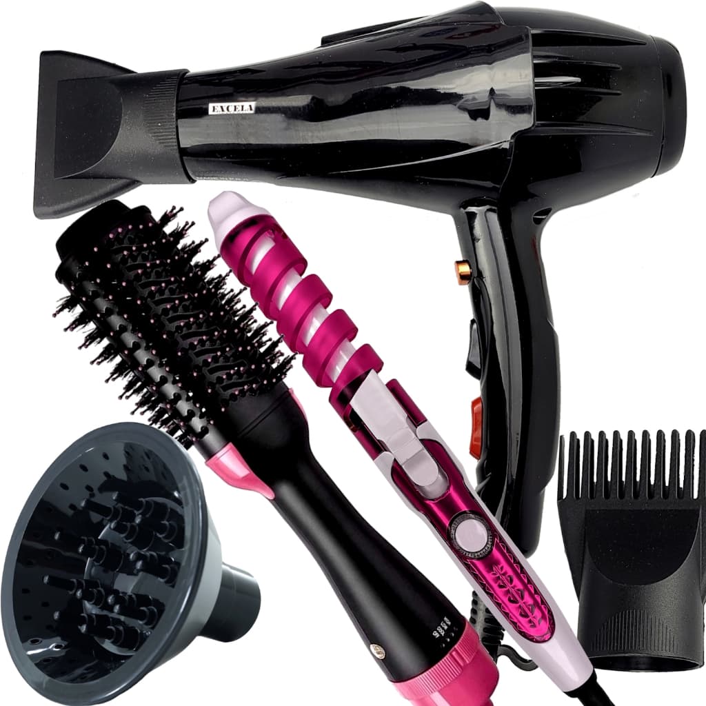 Secador De Cabelos Excela 2200w Profissional Íons Ar Quente Frio Com Difusor De Cachos Modelador Nova Escova City