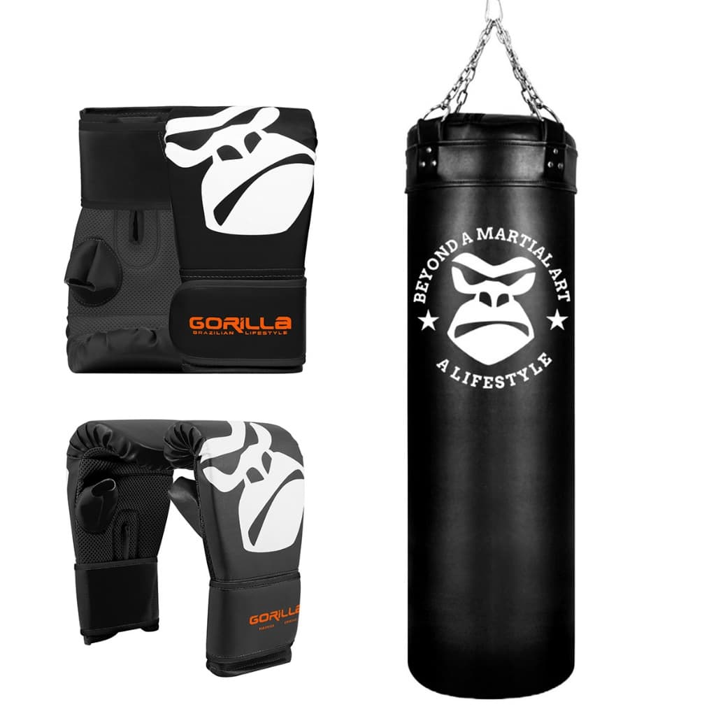 Saco De Pancada Boxe Treino Profissional 120 Cm + Luva Bate Saco Pro Adulto + Luva Infantil Gorilla