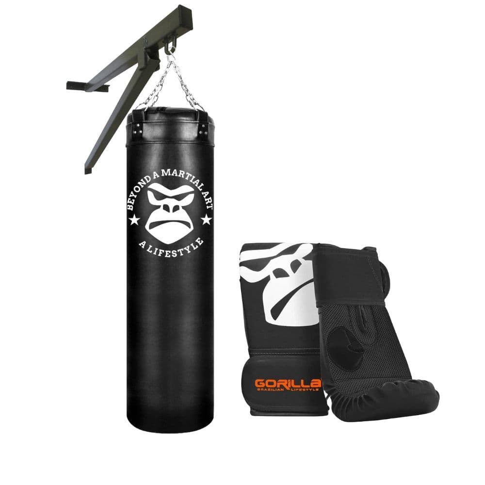 Saco De Pancada Profissional Treino Boxe 120Cm +Luva Bate Saco Pro MuayThai + Suporte Parede Gorilla