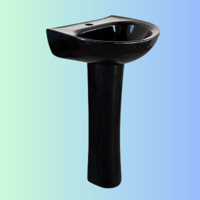 Kit Pia Lavatório Preto Para Banheiro + Coluna Preto Évora Luzarte Moderno