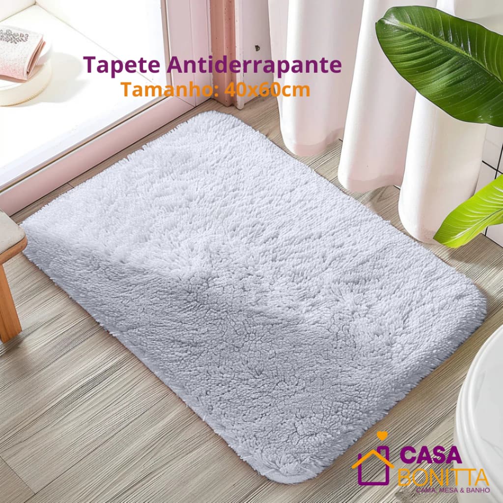 Tapete Peludo Banheiro Antiderrapante 40x60cm 100% Poliéster