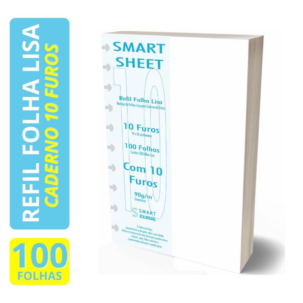 Refil Caderno de Discos 90g 100 FLS Branco Liso 10 Furos B5