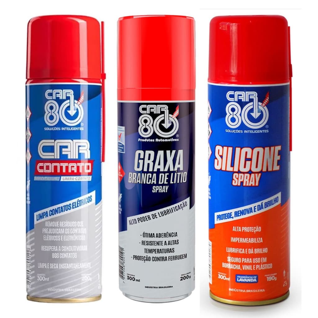 Kit Car80 Graxa Branca Silicone Spray Limpa Contato