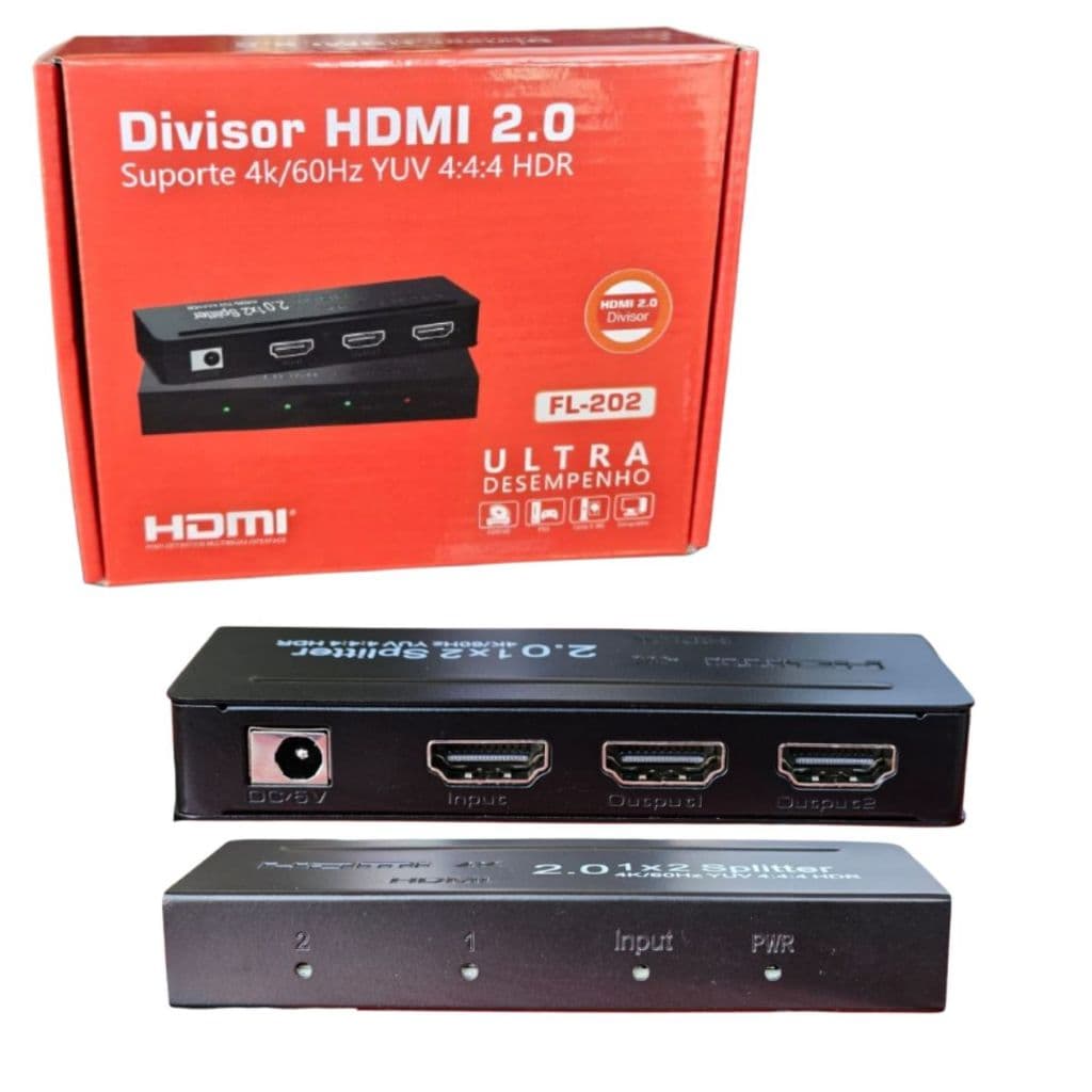 Divisor Splitter HDMI 1 Entrada X 2 Saídas Ultra Desempenho - Suporte 4K/60Hz YUV 4:4:4 Hdr