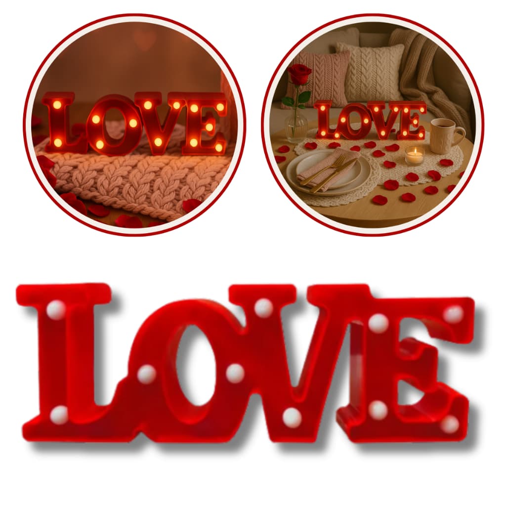 Letreiro Love LED a Pilha Luminária Romântica Dia dos Namorados Amor Vermelho Abajur 30x10 cm