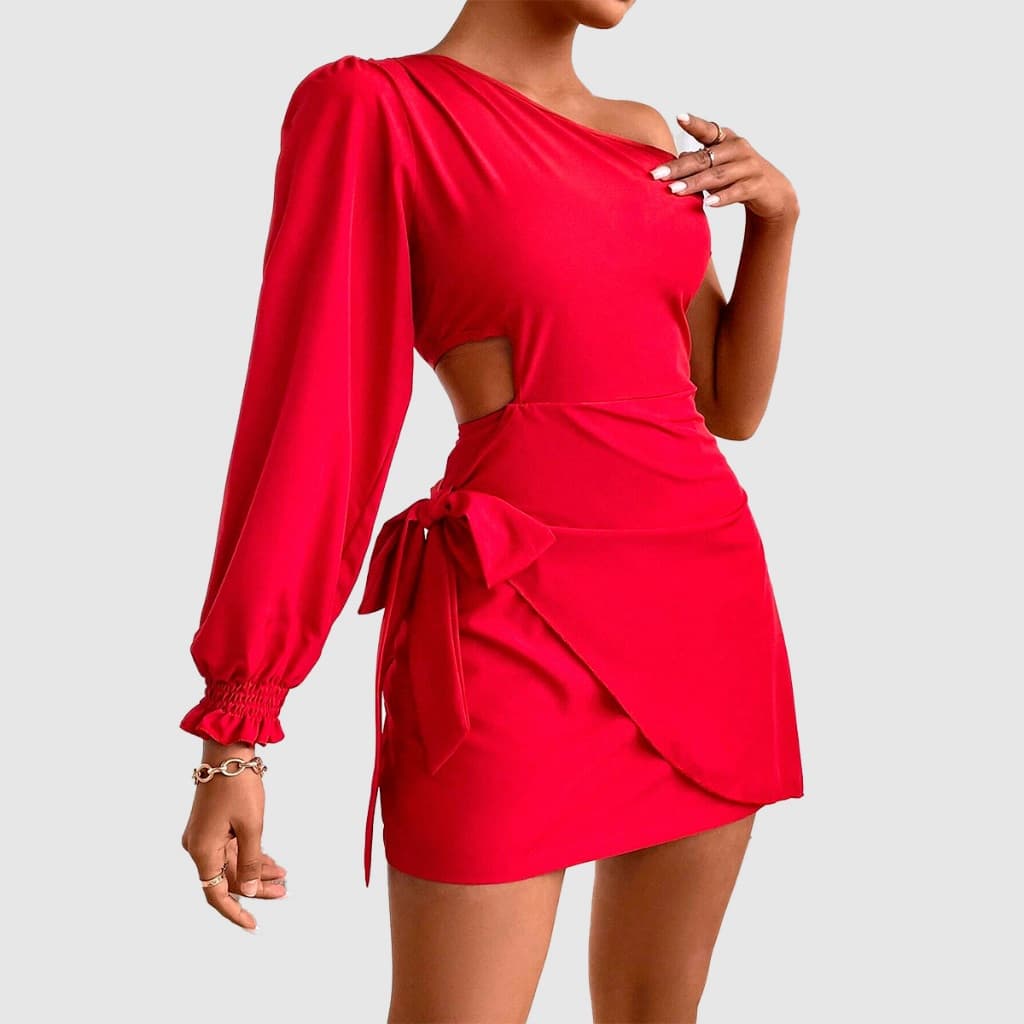 Vestido Curto Macaquinho Feminino Manga Única De Amarrar Duna