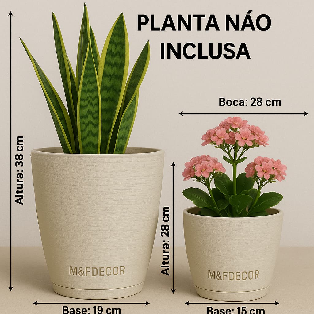 Kit 2 Vasos Para Plantas Coluna Bojo Escovado com prato coletor em Polietileno Jardim Casa Decorativo