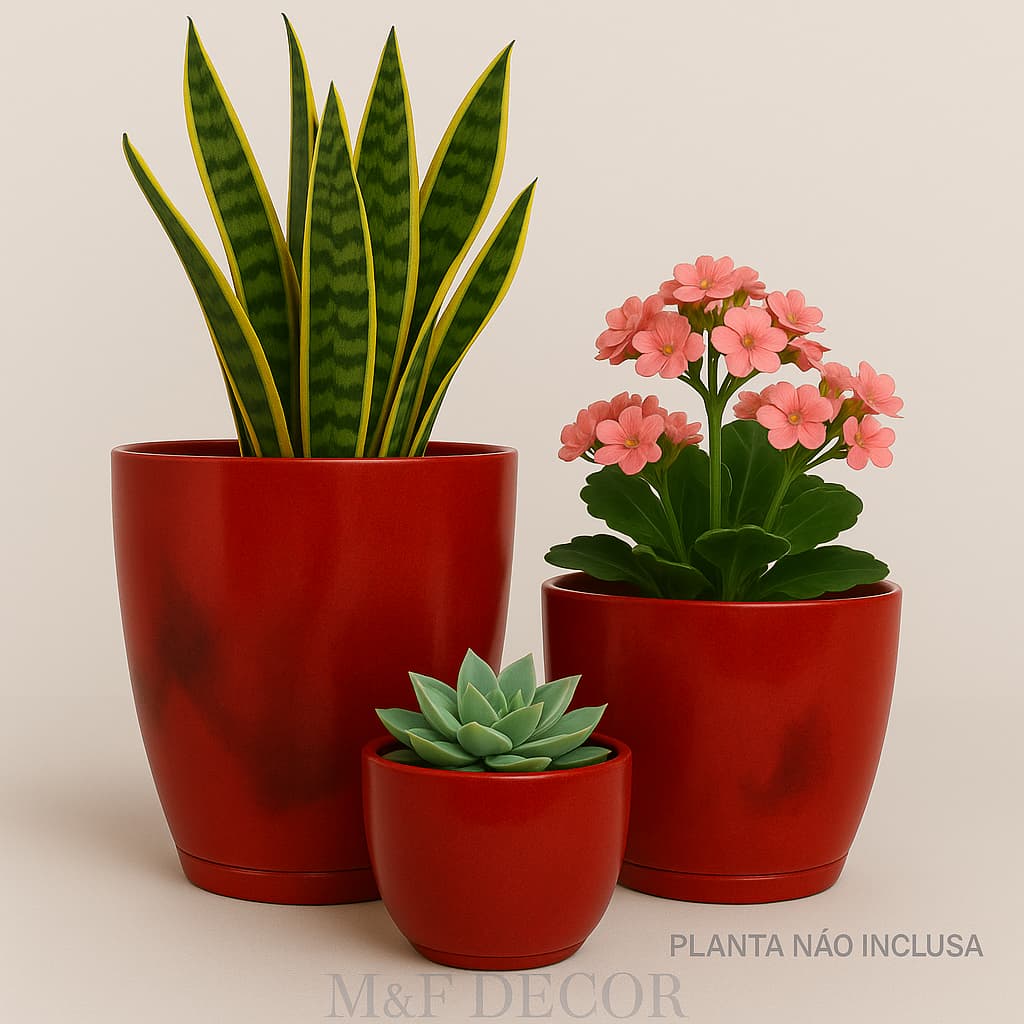Kit 3 Vasos para planta decorativo Coluna Bojo Escovado e marmorizado N1,2 e Bojo N1 casa e jardim