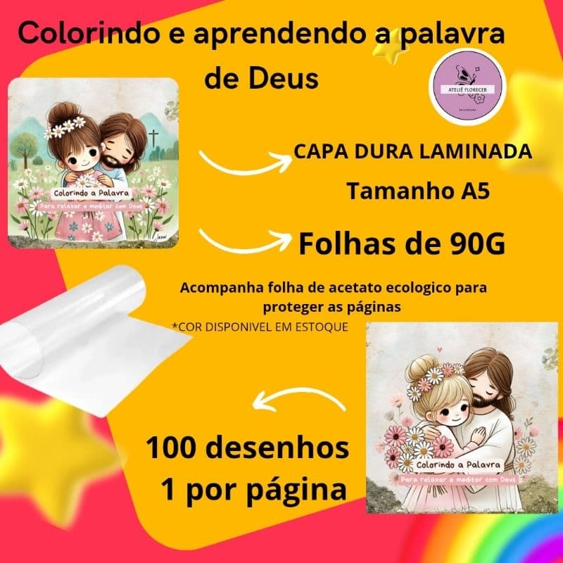 Livro "Colorindo a Palavra de Deus" – 100 Páginas | Capa Dura com Laminação Holográfica