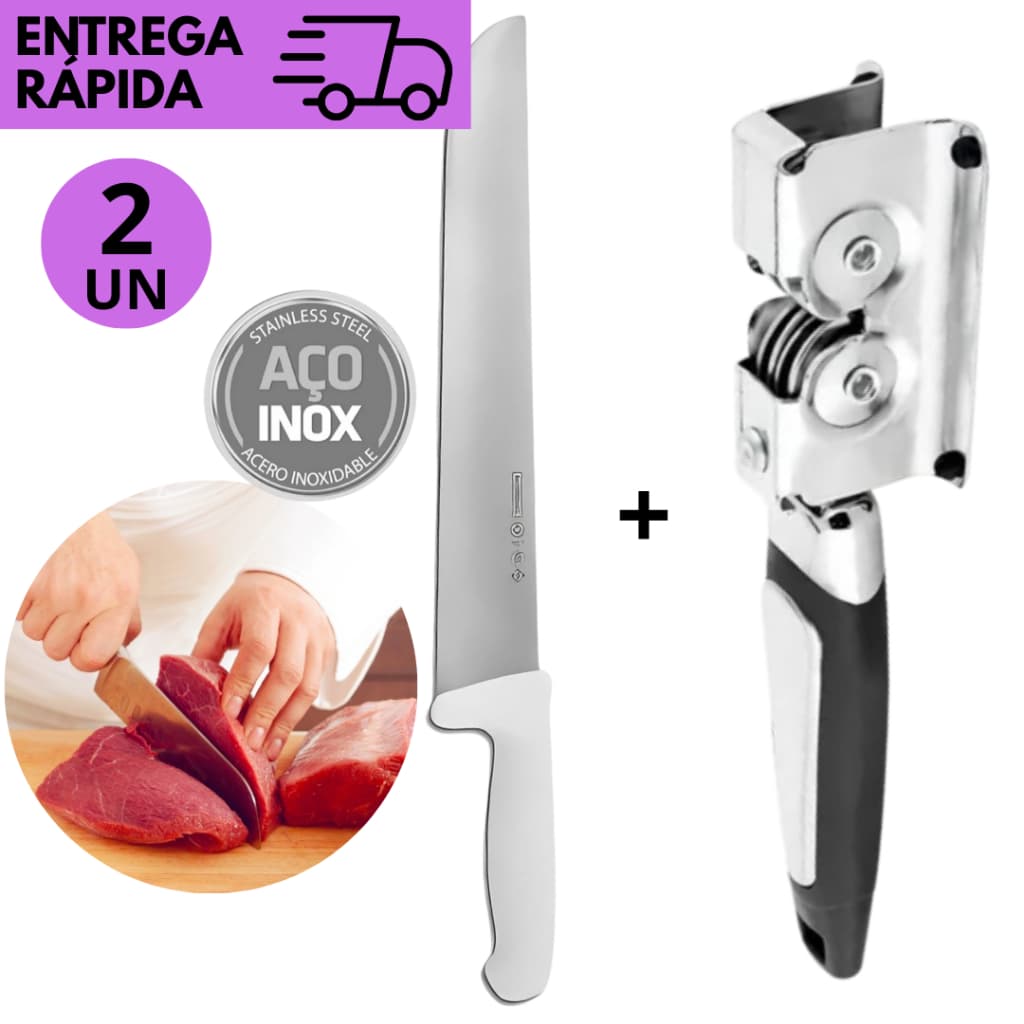 Kits Faca do Chef 10 Polegadas Profissional + Amolador Manual, Faca ou Amolador Corte Preciso