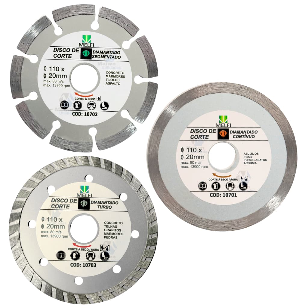 Disco Diamantado Turbo Contínuo Segmentado 110mm x 20mm Mármore Concreto Alvearia Para Serra Mármore