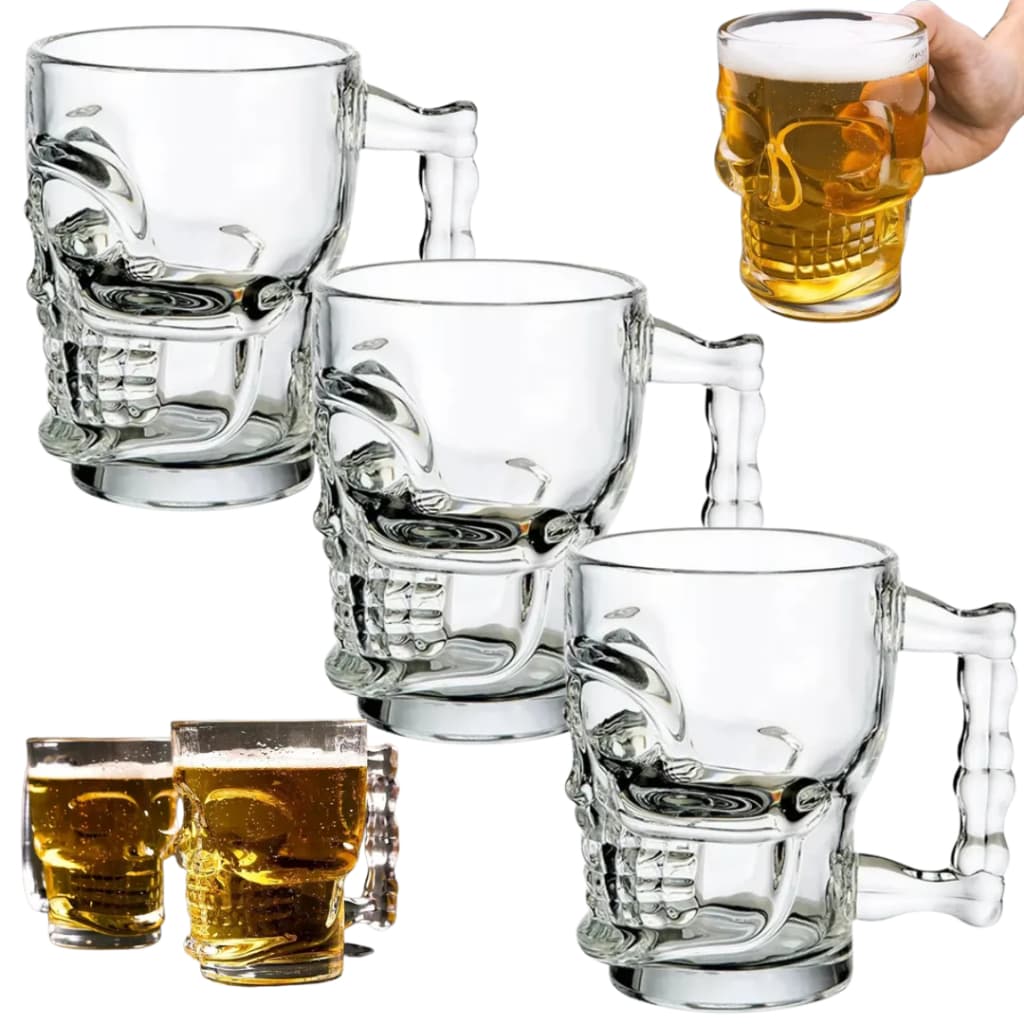 Kit 3 Canecas Chopp E Cerveja De Vidro Caveira Style 500 Ml