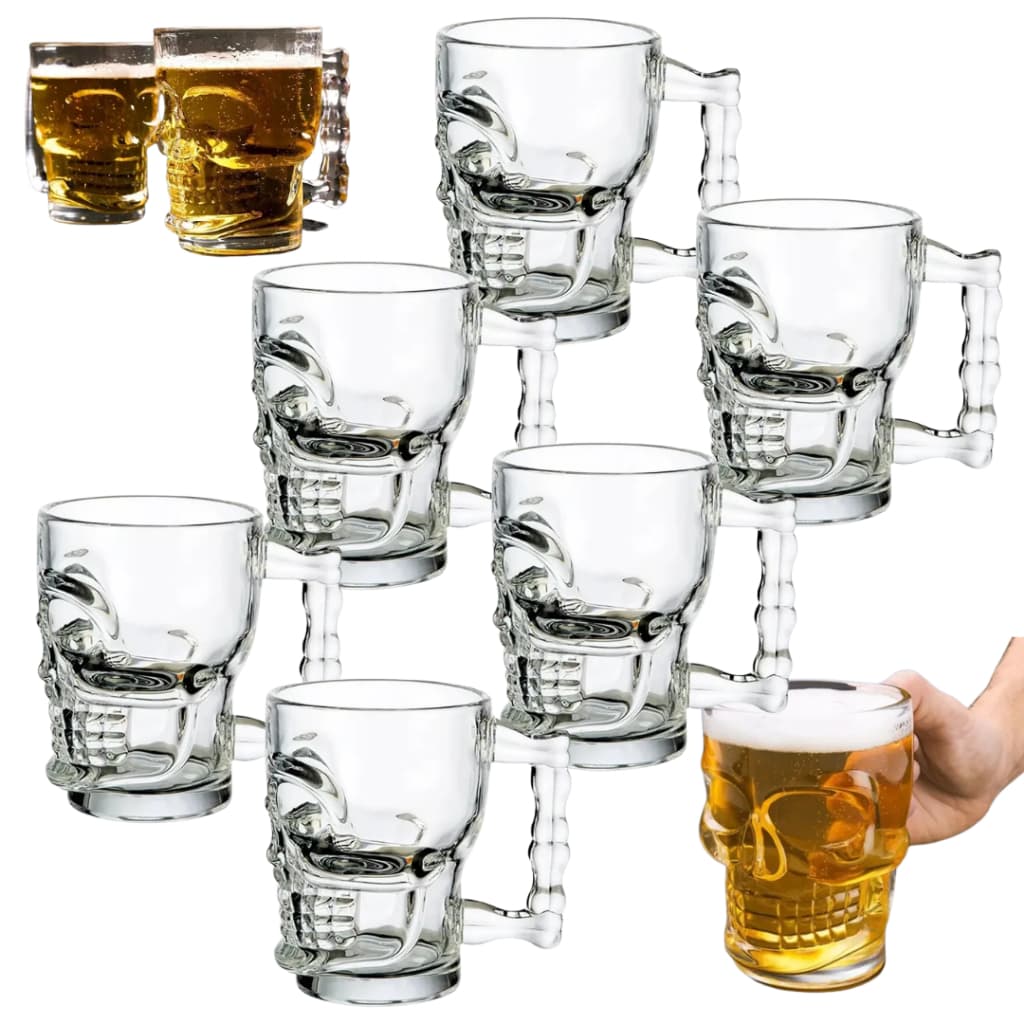 Kit 6 Canecas Chopp E Cerveja De Vidro Caveira Style 500ml
