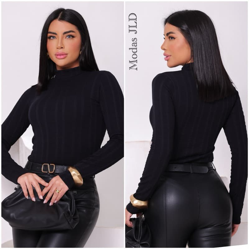 Body Femenino Manga Longa Rivana Premium Gola Alta Com Decote Outono/Inverno