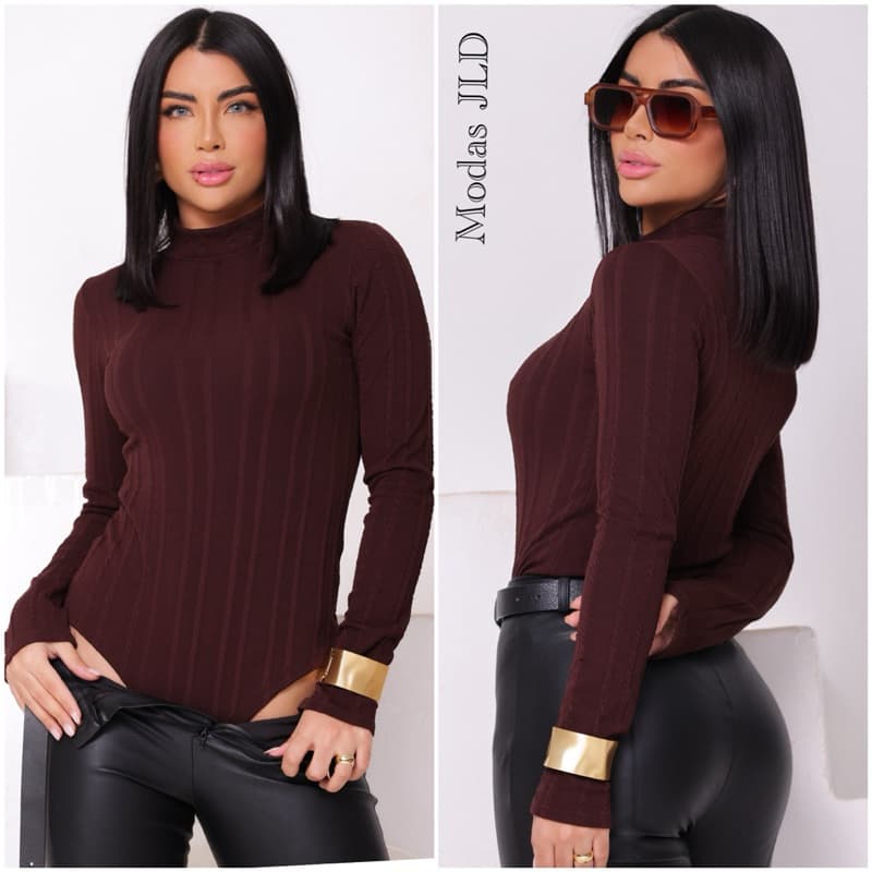 Kit 3 Kit 2 Body Feminino Gola Alta Manga Longa Comprida Com Fecho em Tecido Rivana - Moda Casual