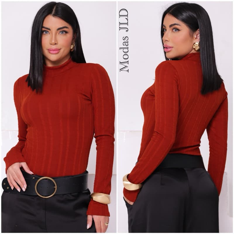 Body Femenina Gola Alta Cacharel Rivana - Manga Longa