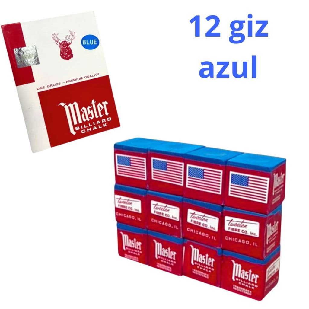 Giz para Sinuca Master Azul Qualidade Premium Snooker Bilhar Profissional - 12 unidades