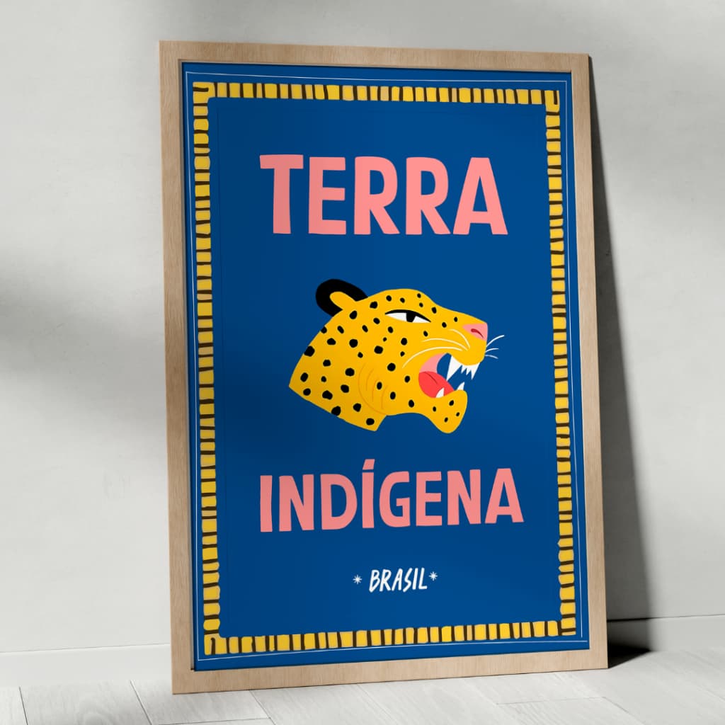 Quadro com Moldura  Decorativo Terra Indígena em Madeira e Acetato Tamanho Grande A3 Decoração