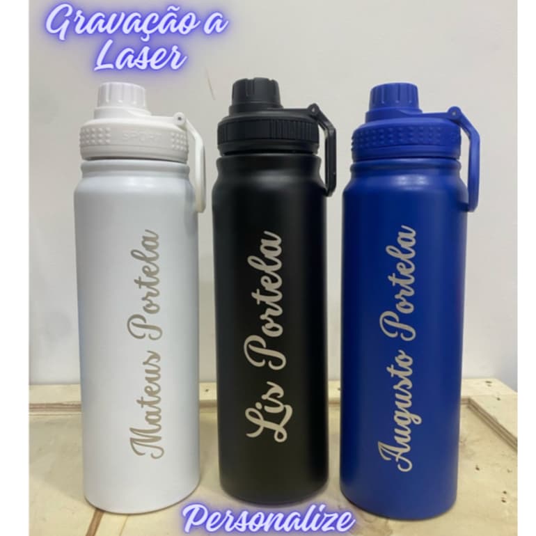 Garrafa Térmica Inox 800ml Personalizada com Seu Nome a Laser Desenhos Nomes Signos Profissões