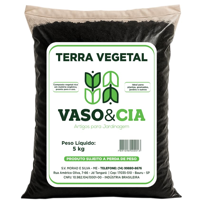Terra Vegetal Orgânica Adubada 5 kg / 1.8 kg - Vasos Plantas Hortas Jardim Flores - Vaso e Cia