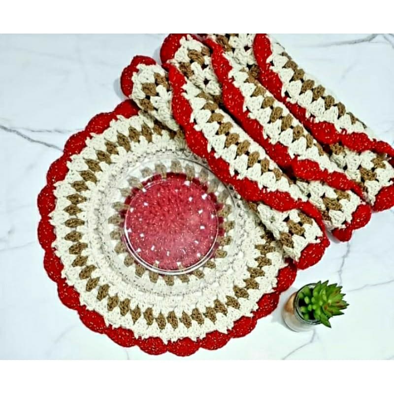 kit com 4 Sousplats / jogo americano /Toalha de Croch锚/ Mesa Posta 37 cm