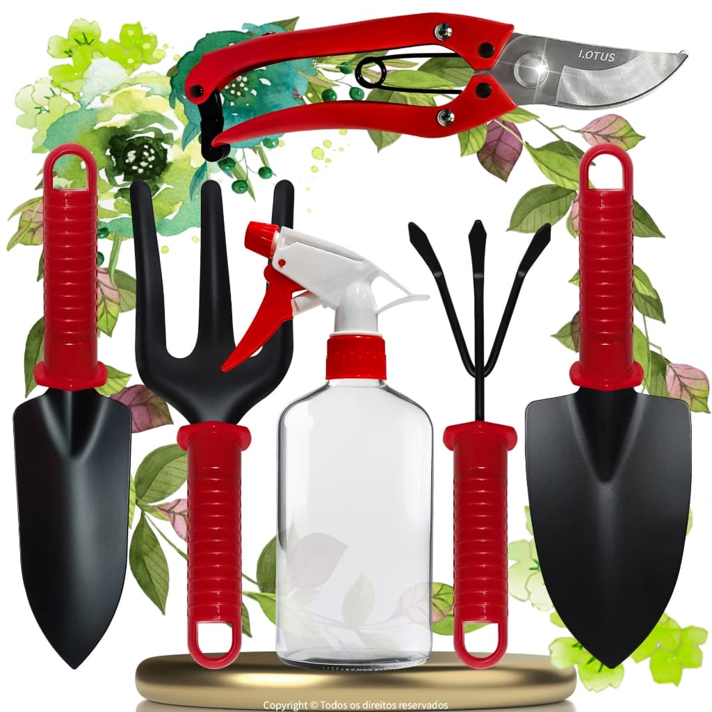 Kits Ferramentas Jardim Pás, Garfo, Ancinho, Pulverizador, Tesoura De Poda - Conjunto Jardinagem