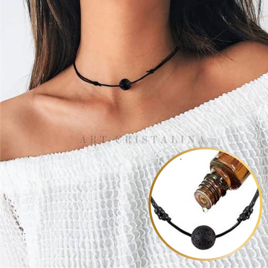 Colar difusor de Aromas para óleos essenciais com Pedra vulcanica Natural
