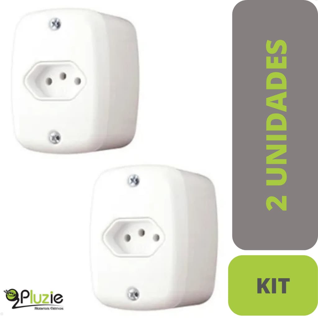 Kit 2 Tomada Sobrepor 20A Pluzie SobrePlus Sistema X com Caixa Externa cor Branca