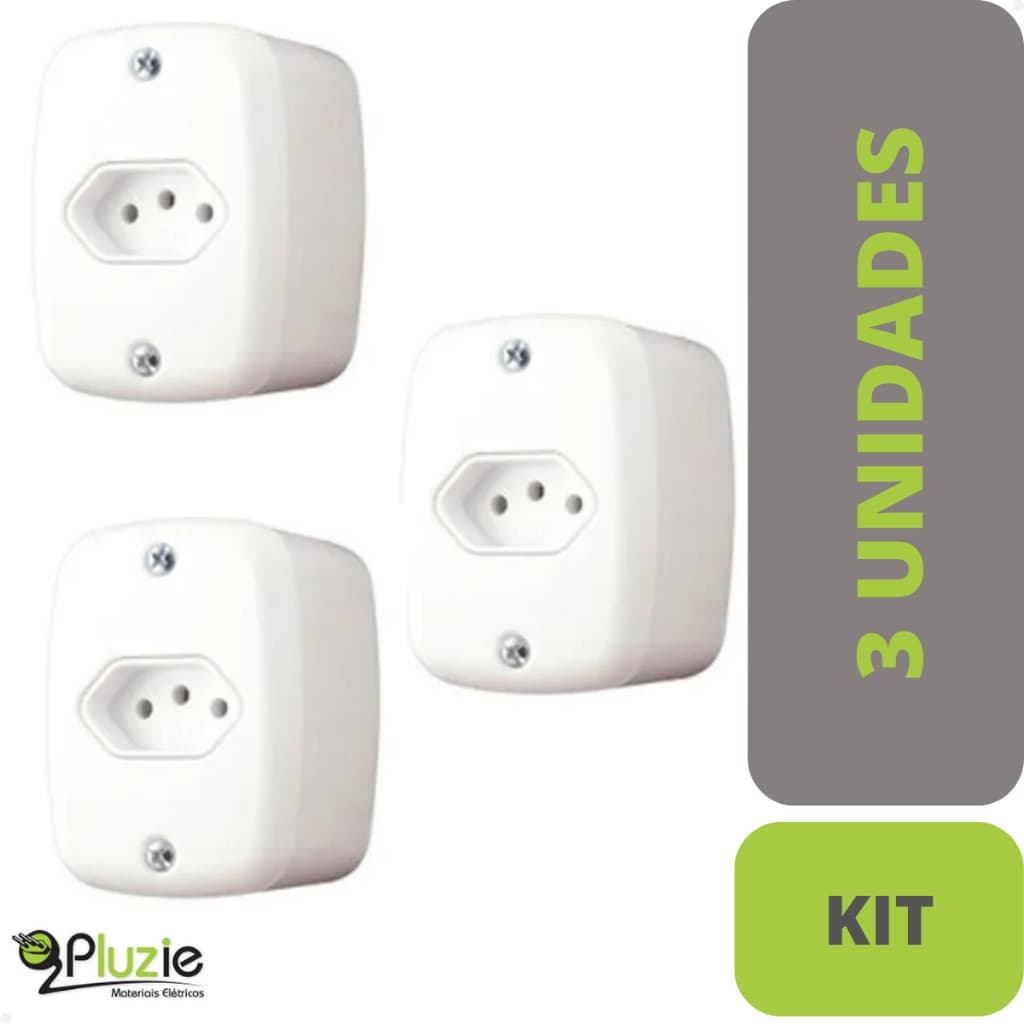 Kit 3x Tomada Sobrepor 20A 2P+T 250V Pluzie SobrePlus