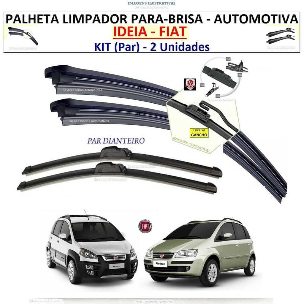 Jogo de Palhetas Limpador de Parabrisa Fiat IDEA 2006 a 2010