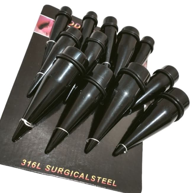 alargador estaca preto plástico tamanhos 10mm 12mm 14mm 16mm 18mm 20mm kit cartela inteira uso unissex moda piercing