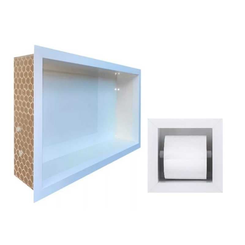 Kit Nicho de Porcelanato e Porta Papel Higiênico de Embutir Branco