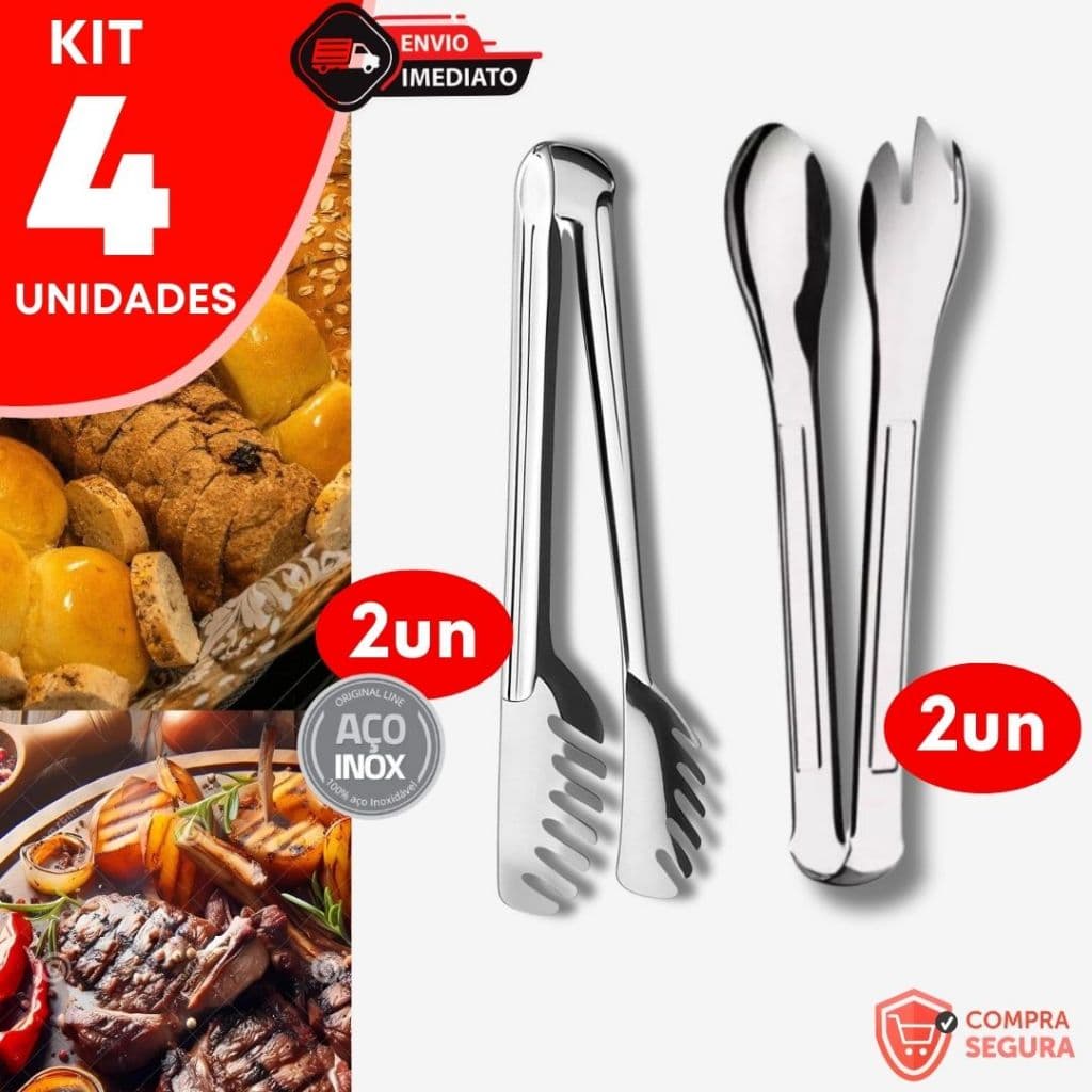 Kit 4 - 2 Pegador Massa + 2 Pegador Salada 20cm Cozinha Restaurante Carne Fruta Bar Buffet Pão