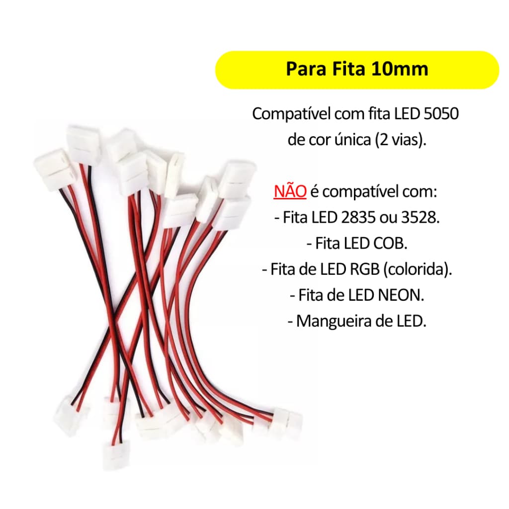 Emenda 10mm Com Extensor Flexível Para Fita LED 5050 Cor Única 2 Vias 12V ou 24V