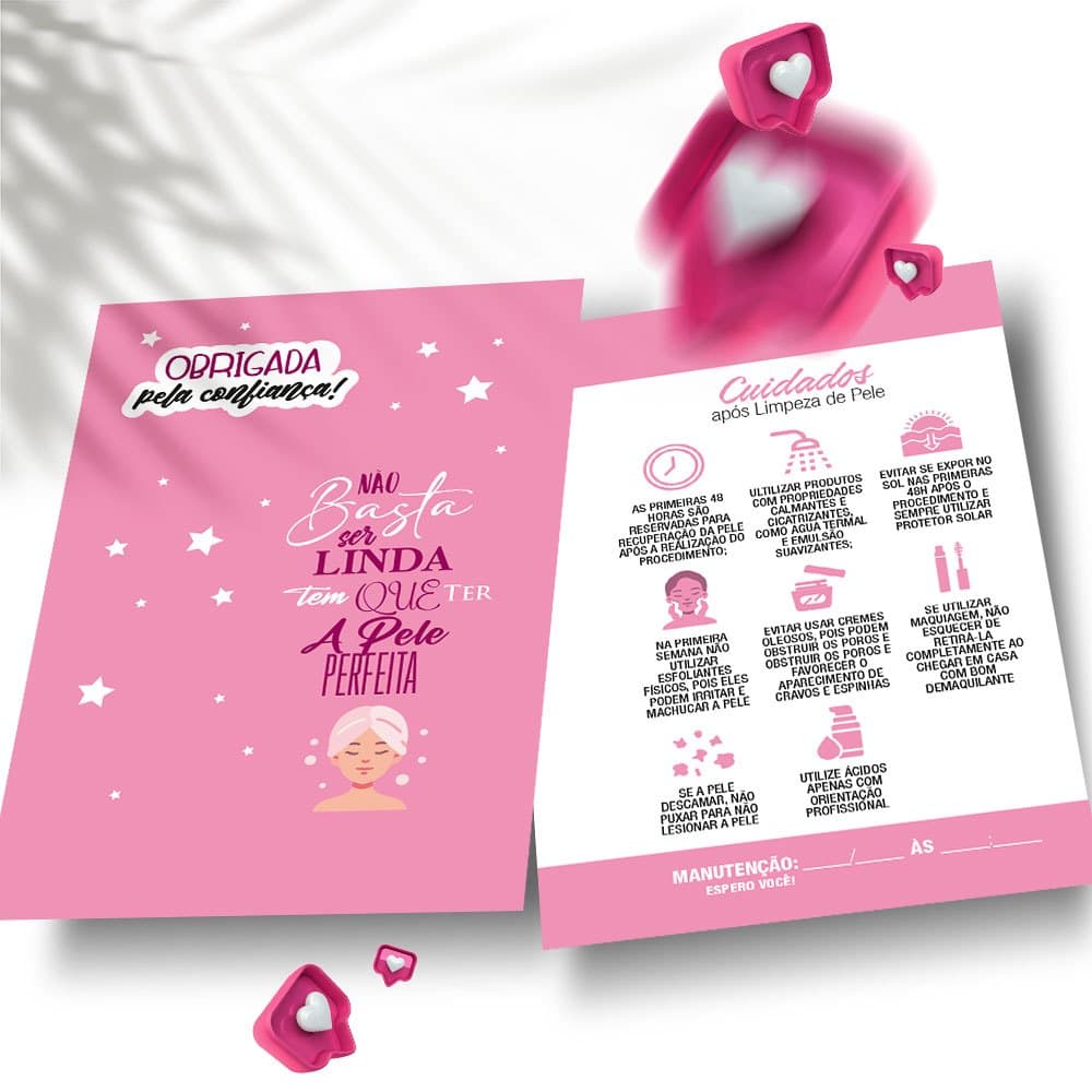 50 cartão cuidados personalizado Limpeza de pele.
