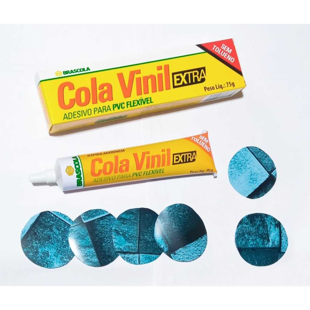 Kit Para Furo em Piscina de Vinil e Infláveis Kit 10 Recortes de Vinil 5cm x 5cm + 1 Tubo de Cola Vinil 75gr