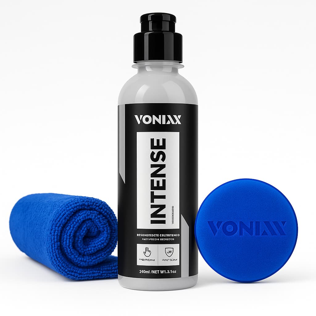 Kit Restaurador Plástico Painel Intense 240ml Vonixx + Pano de microfibra 40x40 + Aplicador de espuma
