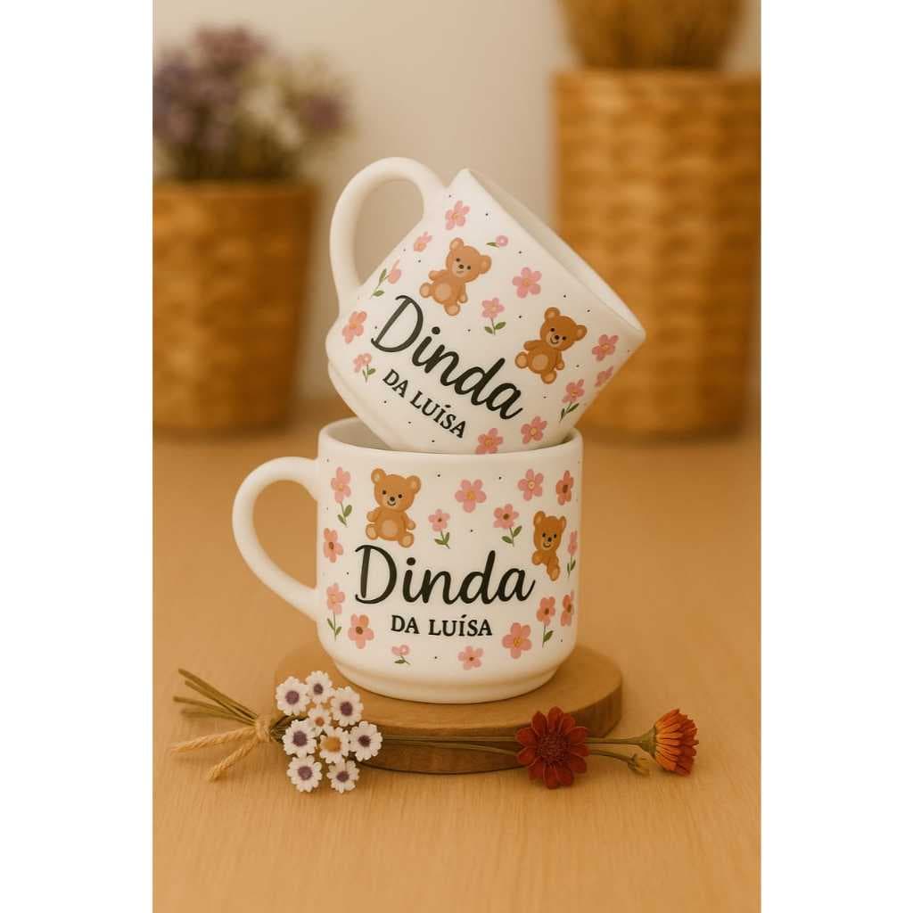 Kit 12 Xícaras Personalizadas Dinda e Dindo para Padrinhos Com Nome e Frase