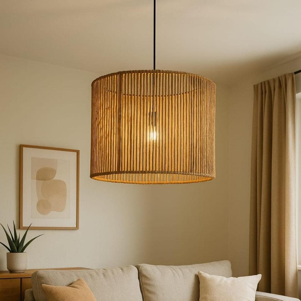 Luminária Teto Artesanal Natural em Palha de Milho – Decoração Sala, Quarto e Varanda