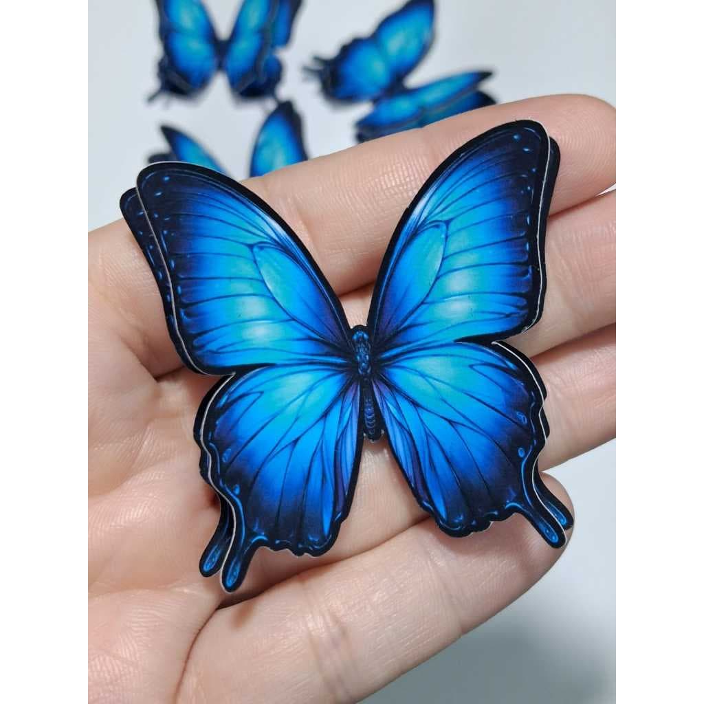 Apliques Borboletas 3D Azuis impressas 5x5 para Topo de bolo Festas Jardim das Borboletas e lembrancinhas