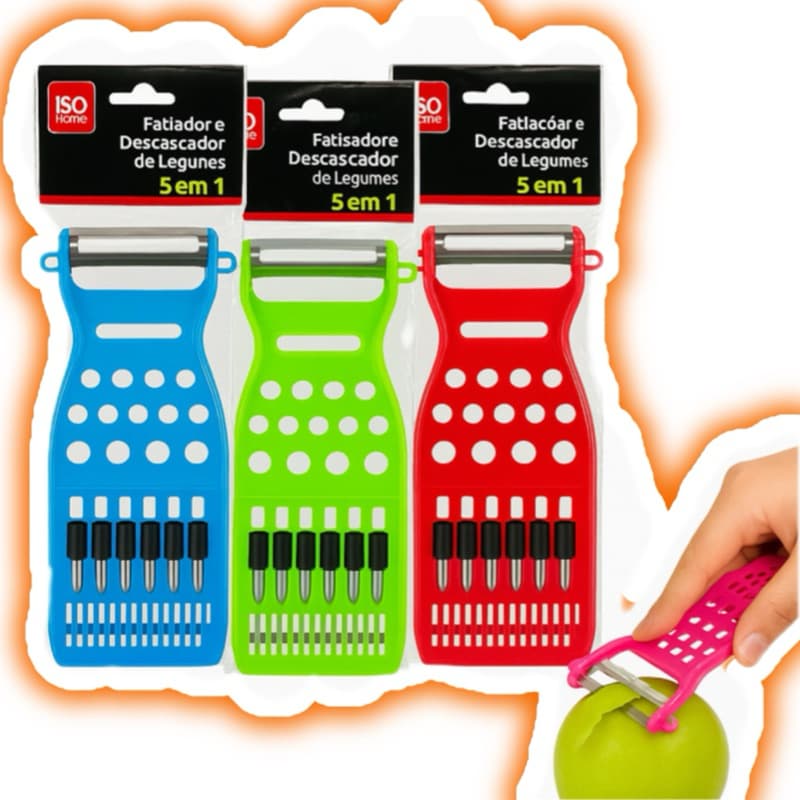 Descascador Ralador 5 em 1 Multiuso – Fatiador de Legumes e Frutas – Cores Sortidas
