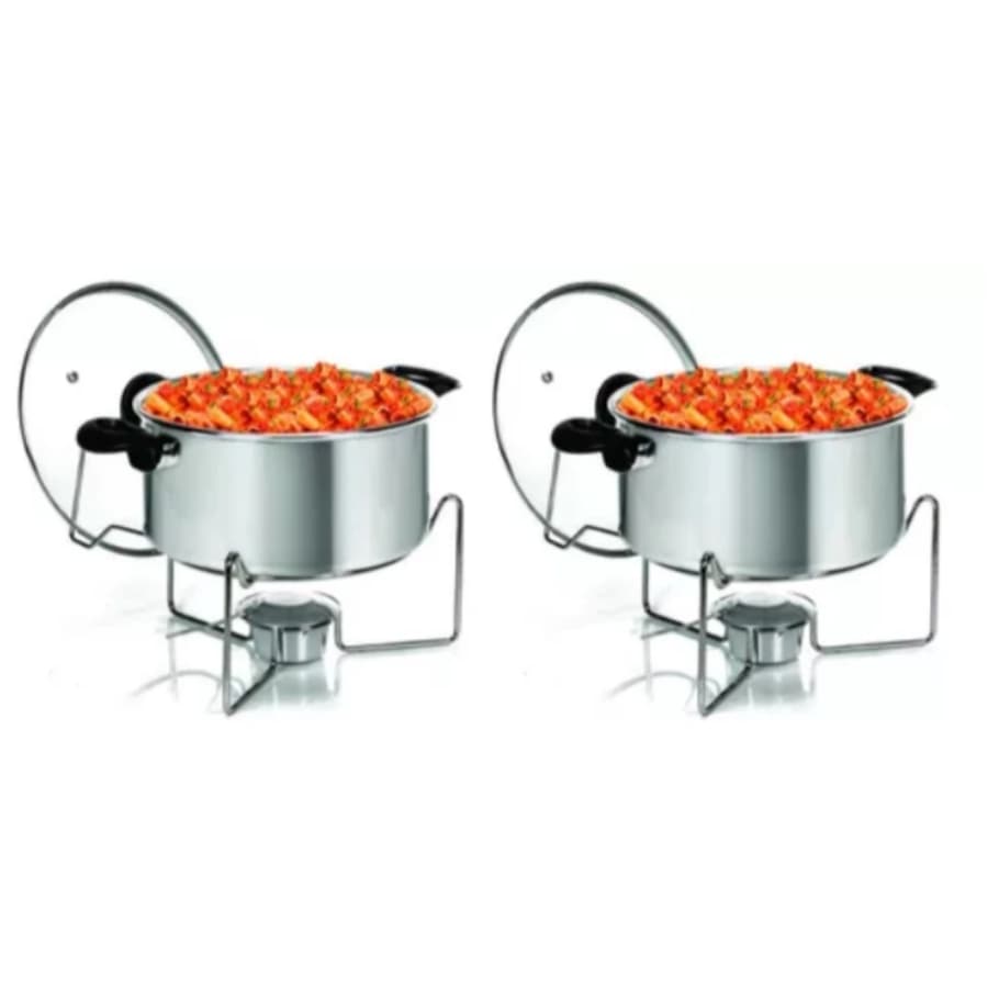 Kit com 02 Panelas Rechaud 5 Litros Com Tampa De Vidro Para Buffet e Eventos