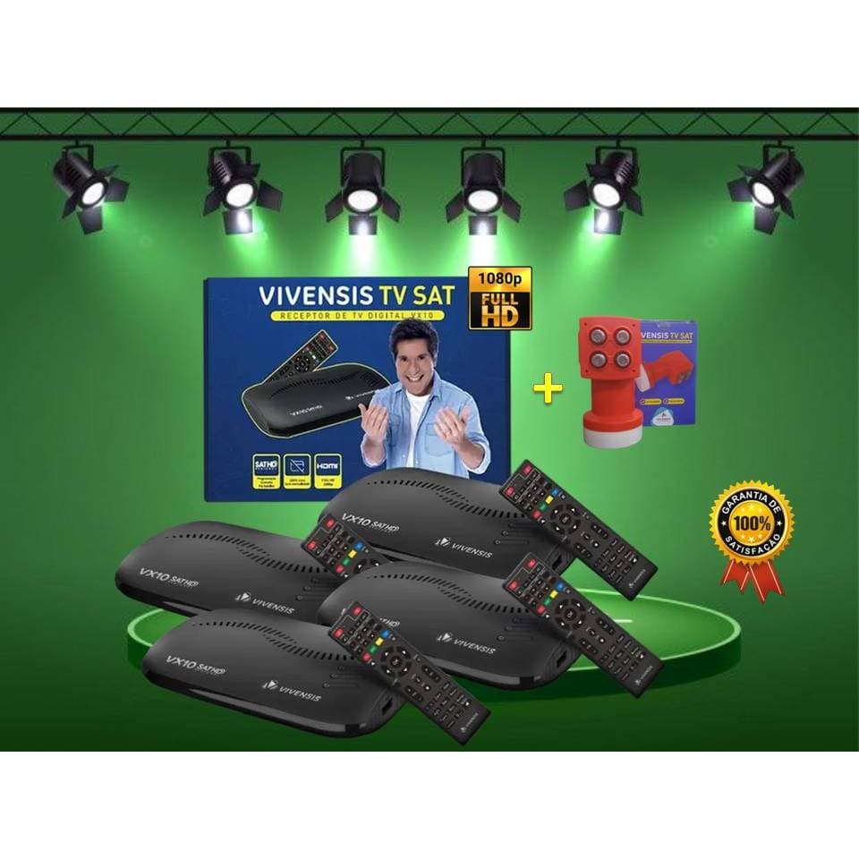 KIT 4 RECEPTOR VIVENSIS VX10 SATHD COM LNB Ku QUADRUPLO NOVA PARABÓLICA DIGITAL TV SAT